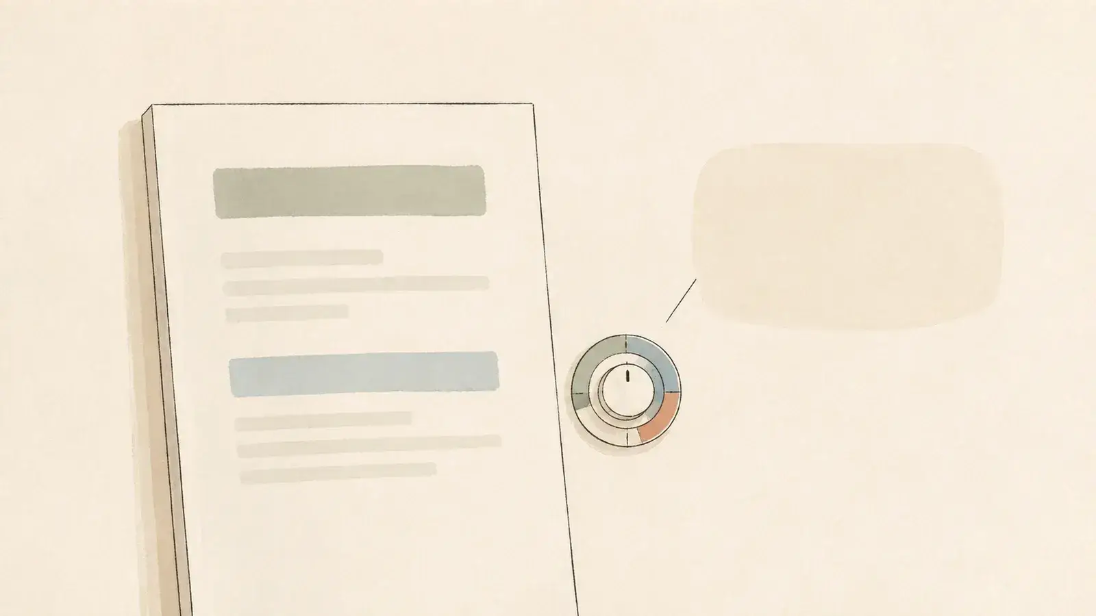 A reading page with a small assistance dial and a question in the margin